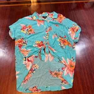 a.n.a Turquoise Floral Button-Up Blouse